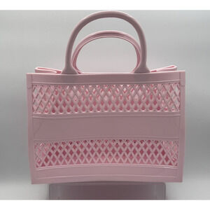 Womens Double Handles Pink Plastic Tote Bag w/ Strap Hooks, No Strap Pre-owned